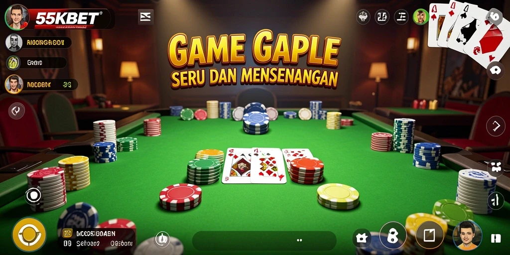 Screenshot gameplay <strong>55KBET</strong> yang menggambarkan keseruan bermain Gaple.