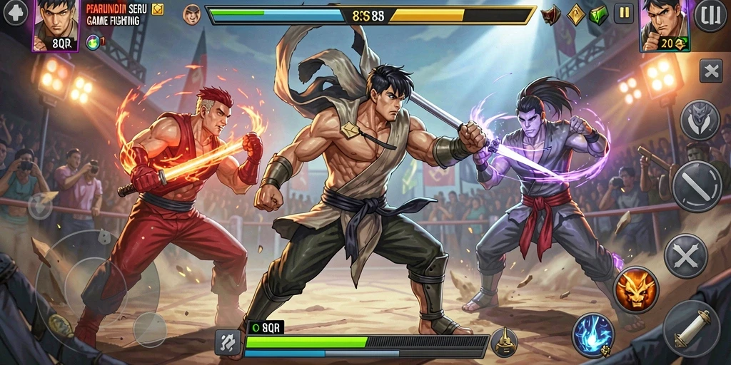 Tampilan gameplay 8QR yang penuh aksi dan pertarungan seru.