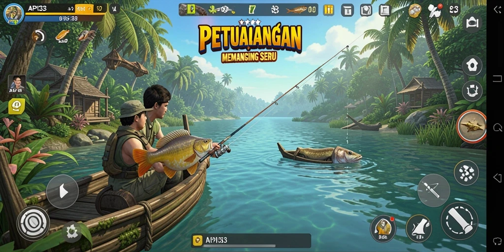 Screenshot utama gameplay API33 menampilkan aksi memancing yang seru dan menantang.