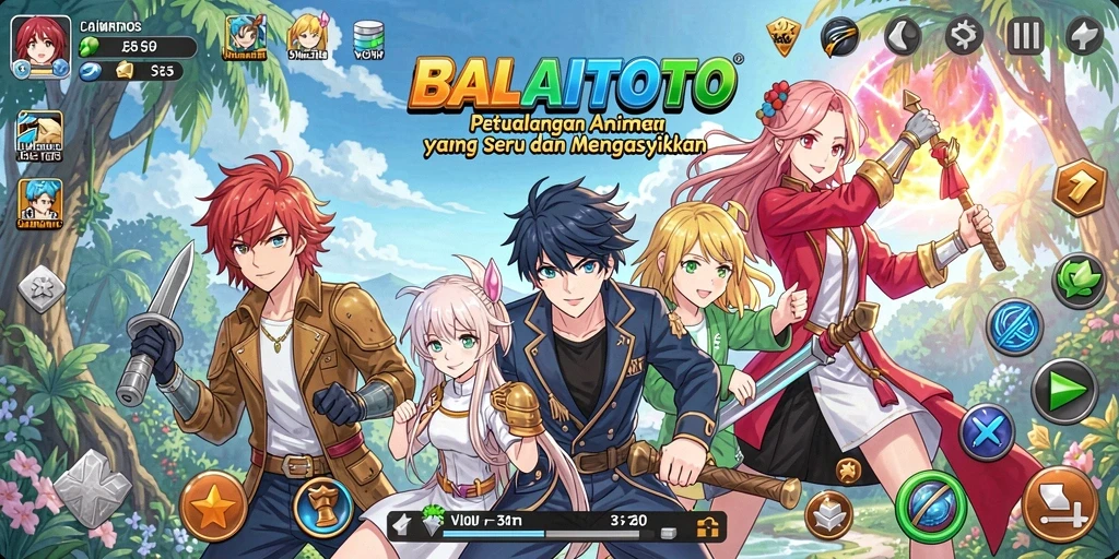 Screenshot gameplay BALAITOTO dengan karakter anime yang beraksi.