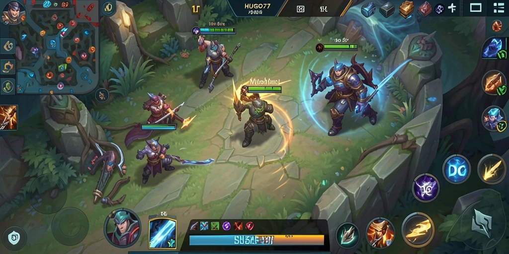 Tampilan gameplay menarik dengan karakter unik dan aksi MOBA.