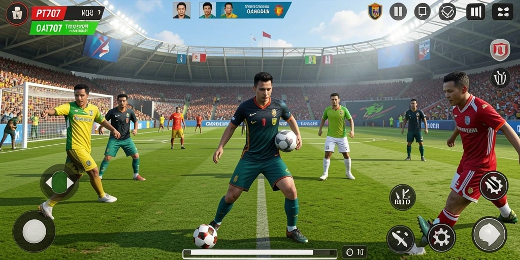 Screenshot PT707 menunjukkan aksi mendebarkan dalam permainan olahraga.