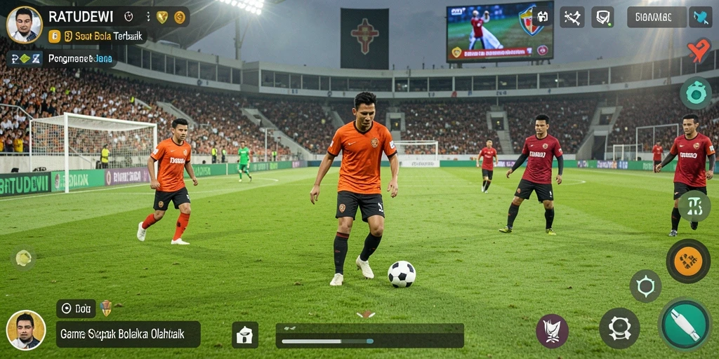 Tampilan gameplay menarik dari RATUDEWI dengan aksi sepak bola nyata.