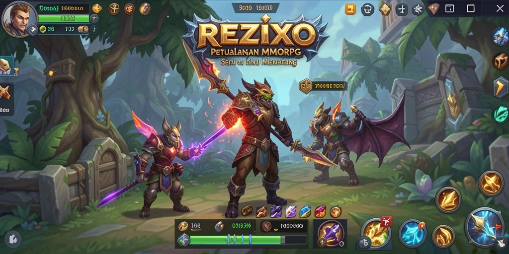 Screenshot gameplay REZIXO menampilkan pertempuran seru dalam dunia fantasi.